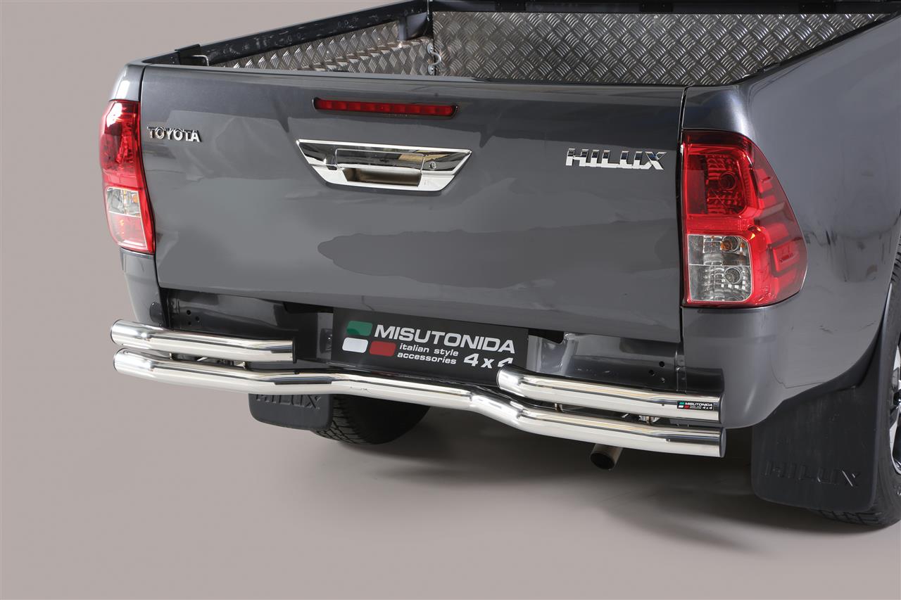 PARE CHOC ARRIERE DOUBLE TUBES INOX THERMOLAQUE NOIR Ø 63 TOYOTA HILUX 2016/2020 DOUBLE CAB