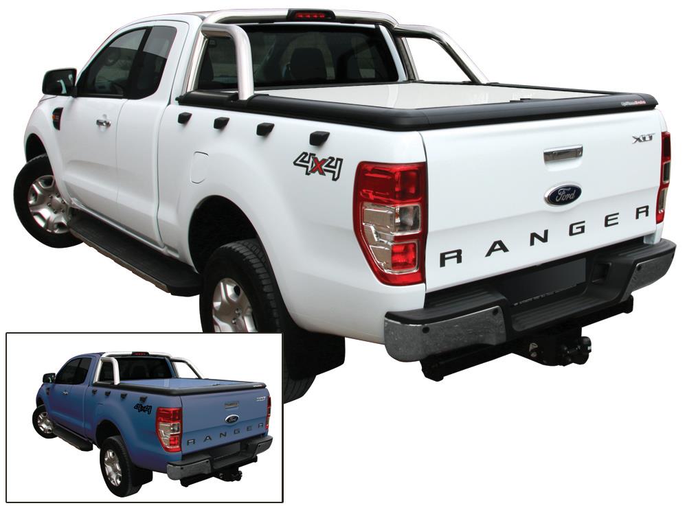 Tonneau Cover Aluminium Ford Ranger Double Cab 2012+ Compatible Roll Bar D'origine Bleu Ocean 6Dvc