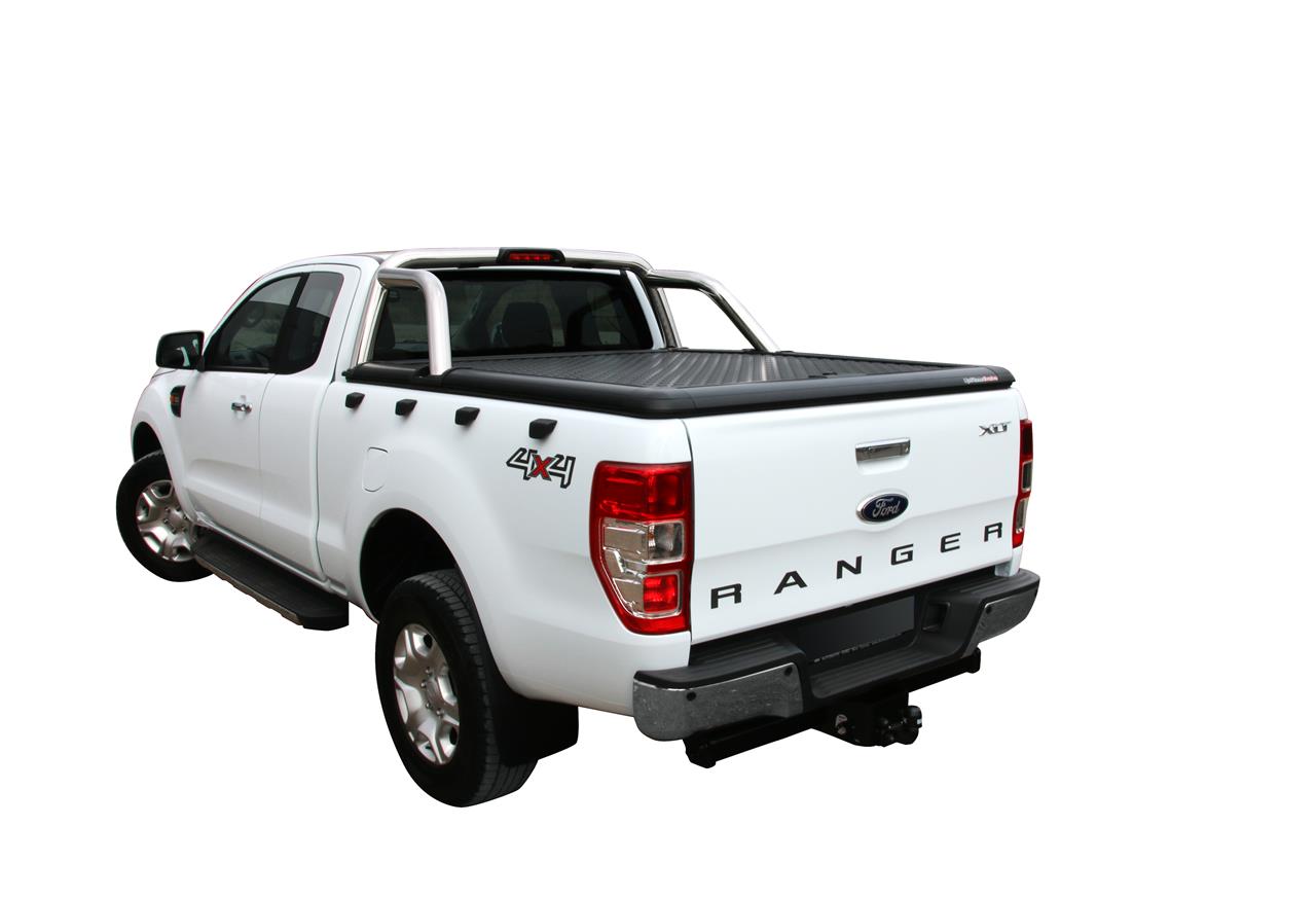 TONNEAU COVER ALU NOIR FORD RANGER 2012/2023 - DOUBLE CAB - COMPATIBLE ROLL BAR INOX ORIGINE 