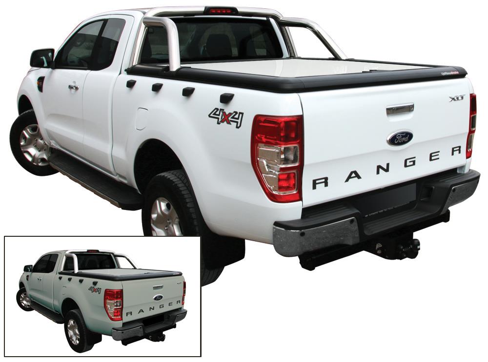 Tonneau Cover Aluminium Ford Ranger Super Cab 2012+ Compatible Roll Bar D'origine Gris Nacre 2Pnc