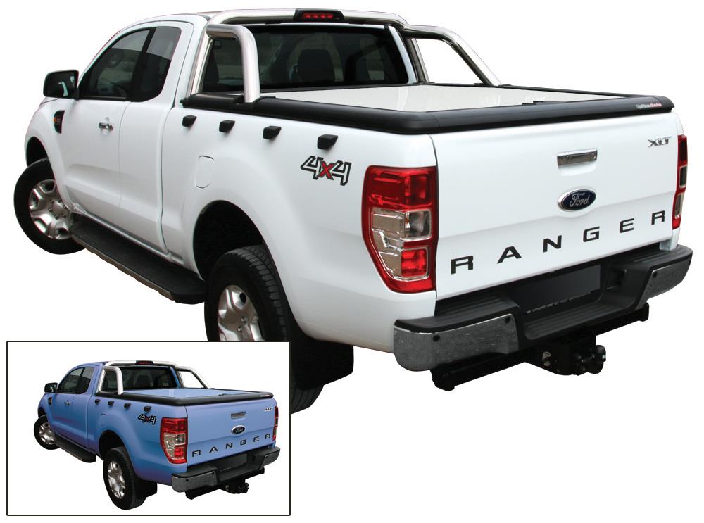 Tonneau Cover Aluminium Ford Ranger Super Cab 2012+ Compatible Roll Bar D'origine Bleu Cyclone 3Cvc