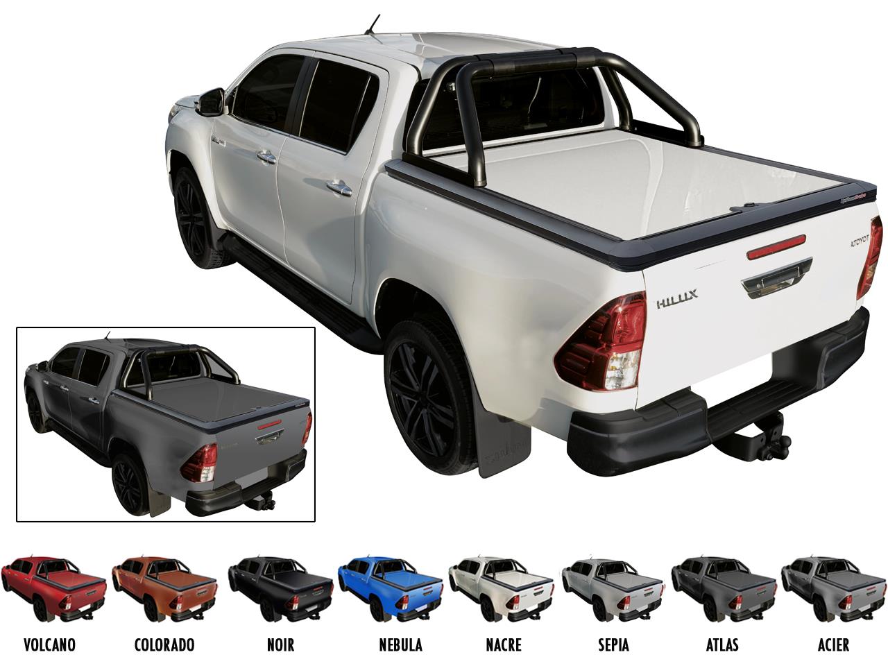 Tonneau Cover Alu V2 Toyota Hilux 2016+ Double Cab Peint Gris Atlas 1G3