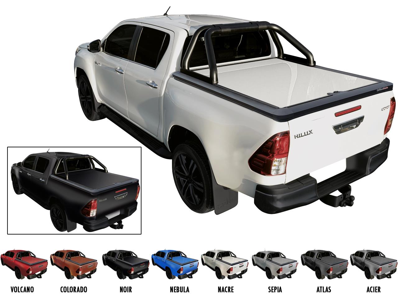 Tonneau Cover Alu V2 Toyota Hilux 2016+ Double Cab Peint Noir 218