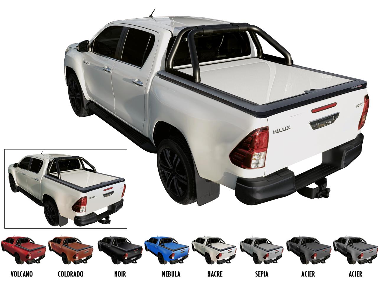 Tonneau Cover Alu V2 Toyota Hilux 2016+ Extra Cab Blanc Nacre 070