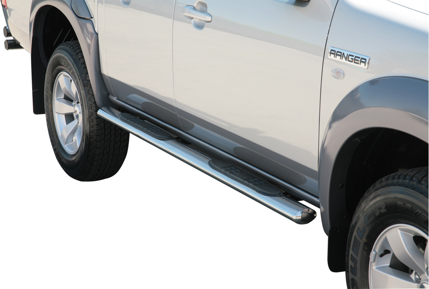 TUBES MARCHE PIEDS OVALE INOX Ø 76 FORD RANGER 2006/2009 DBL CAB