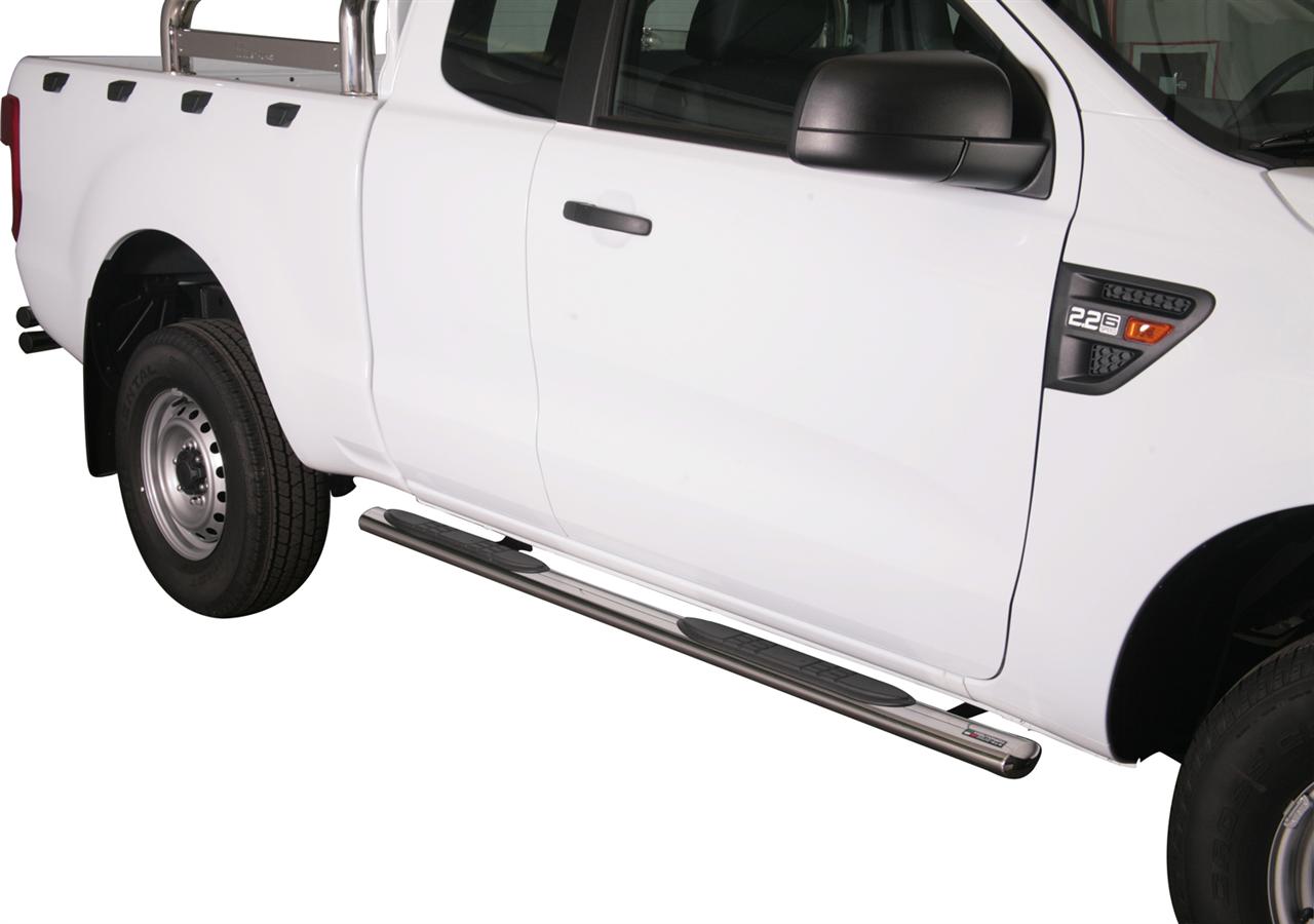 TUBES MARCHE PIEDS OVALE INOX Ø 76 FORD RANGER 2012/2022 / 2023+ SUPER CAB