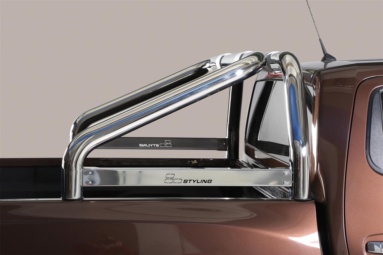 ROLL BAR INOX THERMOLAQUE NOIR DBL TUBE Ø 76 NISSAN NP300 2016+ KING + DBL CAB AV MARQUAGE