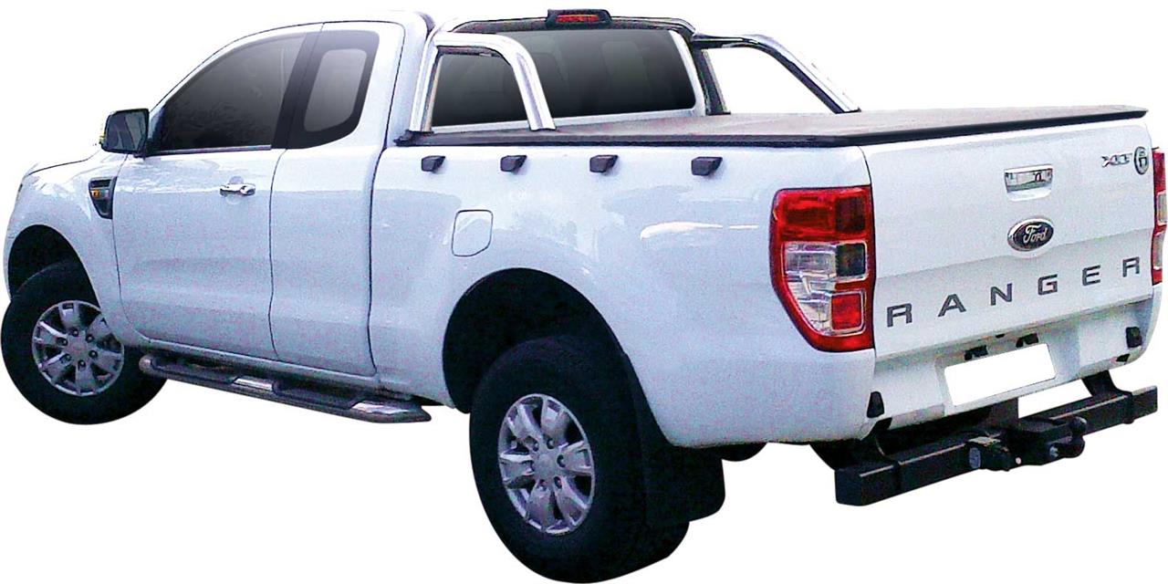 BACHE PLATE NOIRE FORD RANGER SUPER CAB 2012/2022 - AVEC ARCEAU INOX ORIGINE